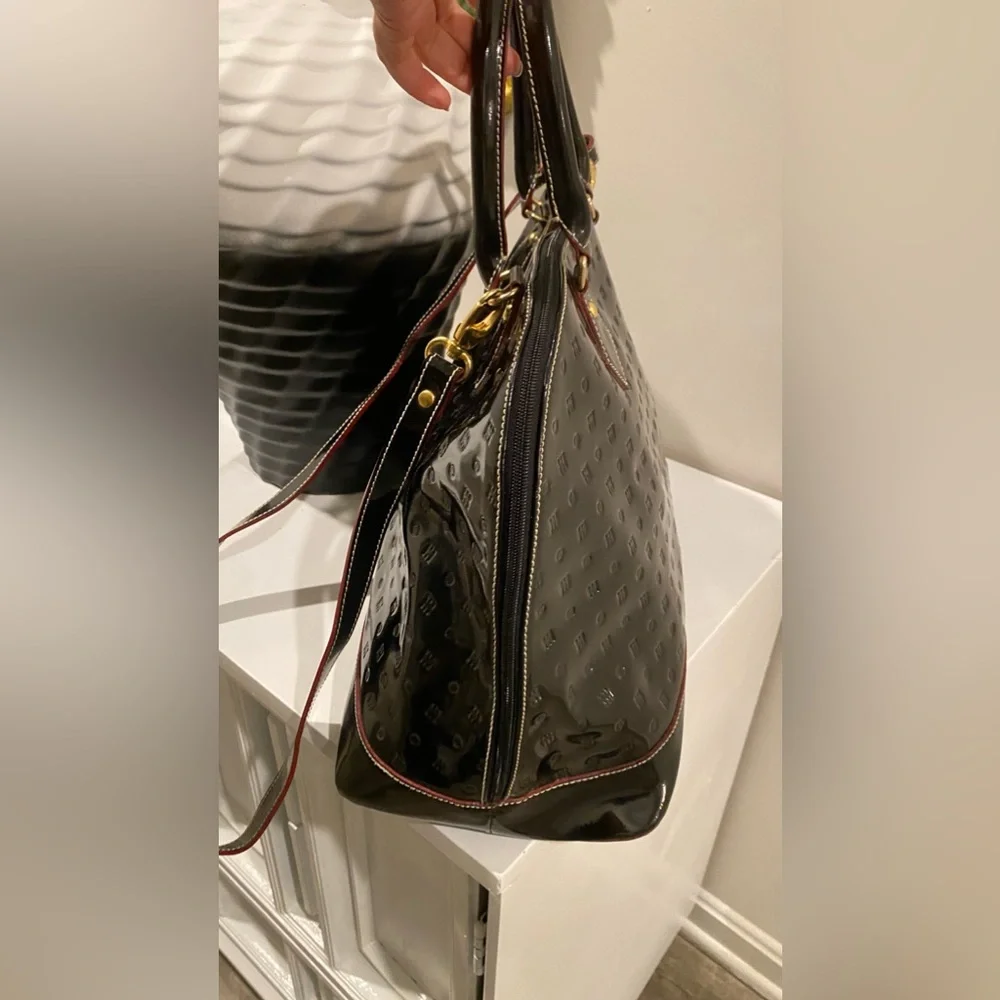 Arcadia Black Embossed Patent Leather LARGE Dome Satchel Bag made in Italy